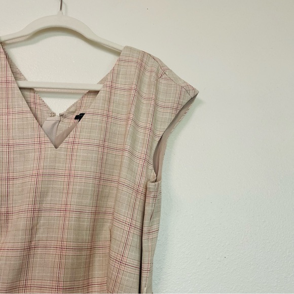NWT Ann Taylor Tan and Pink Plaid Sheath Career Wear Midi Dress with Belt 12 - Picture 4 of 11